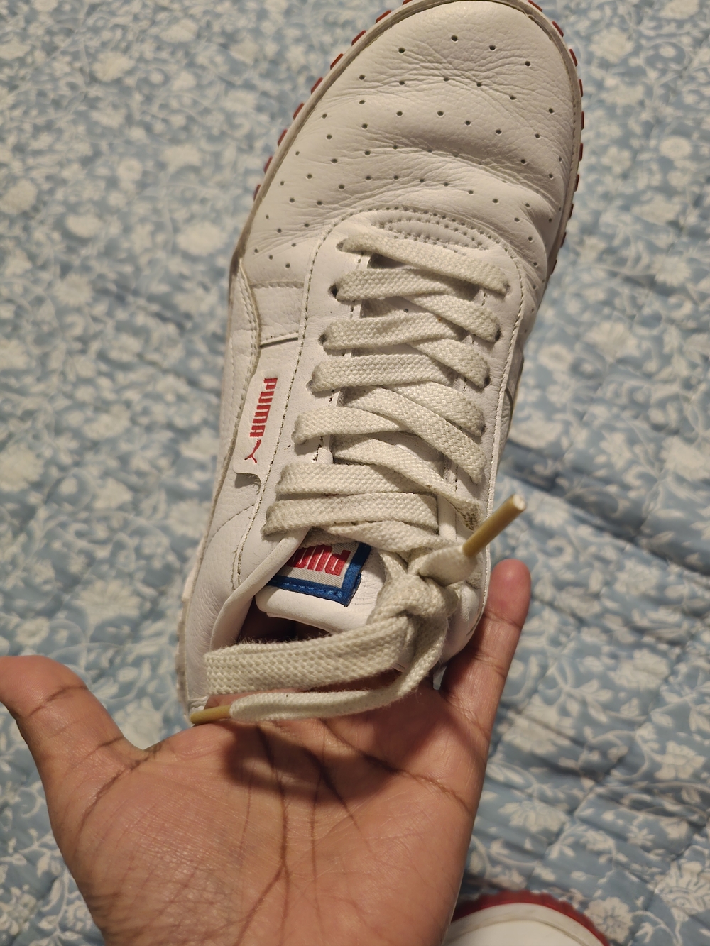 Puma White Leather Sneaker with Red Accents